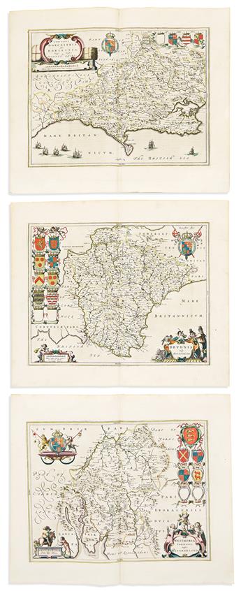 (BRITISH COUNTIES.) Joan Blaeu. Group of 10 double-page engraved maps.                                                                           